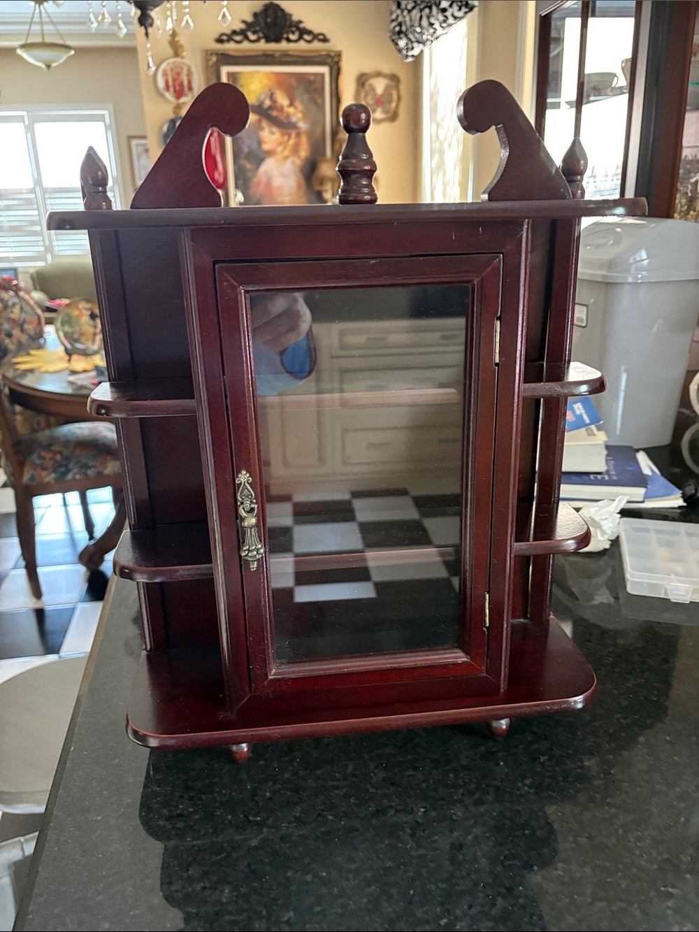 Wooden Glass-Door Curio Display Cabinet - Deep Cherry